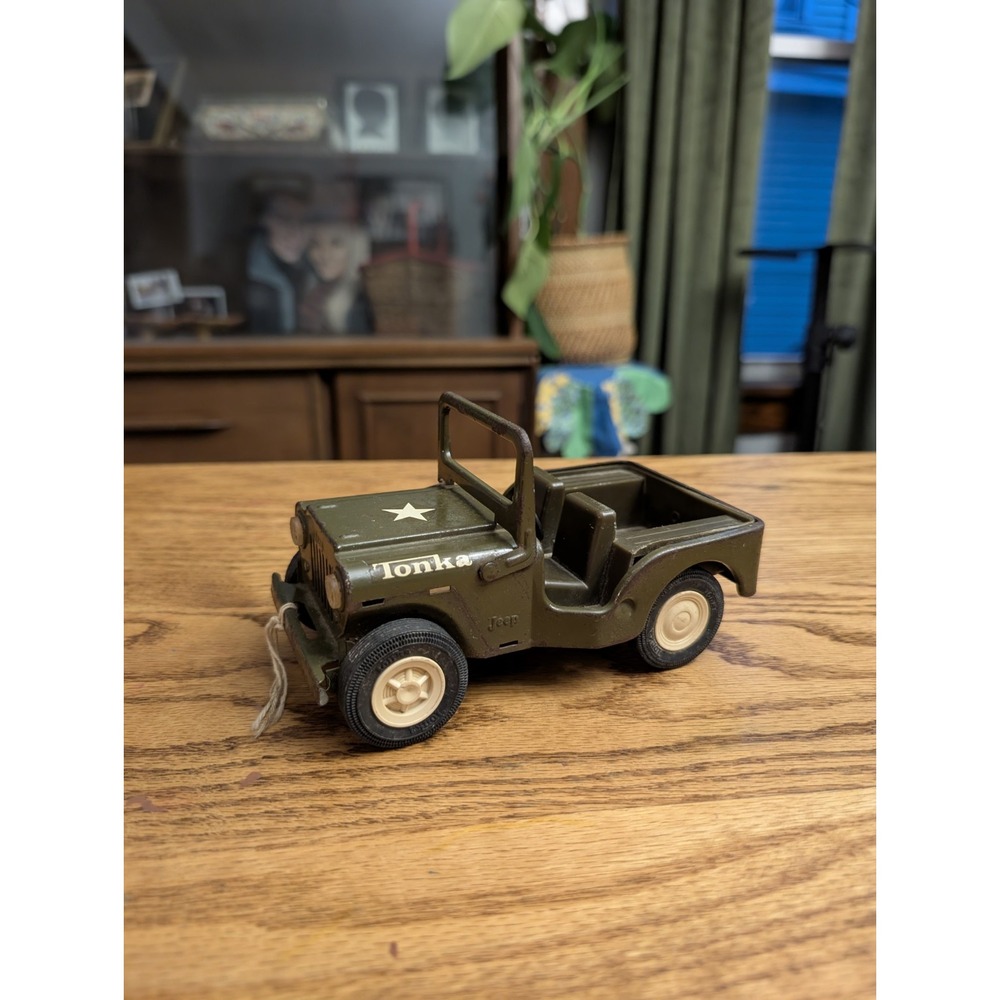 Tonka 1970's US Army Jeep Military Green Vintage Pressed Steel G-452-8